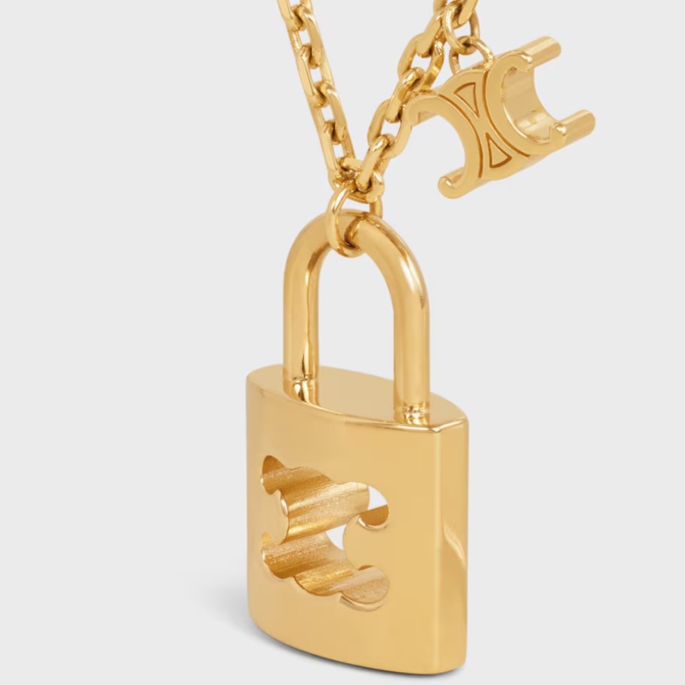 Celine Large TRIOMPHE Lock Necklace | Brass with gold finish - Picture 4 of 11